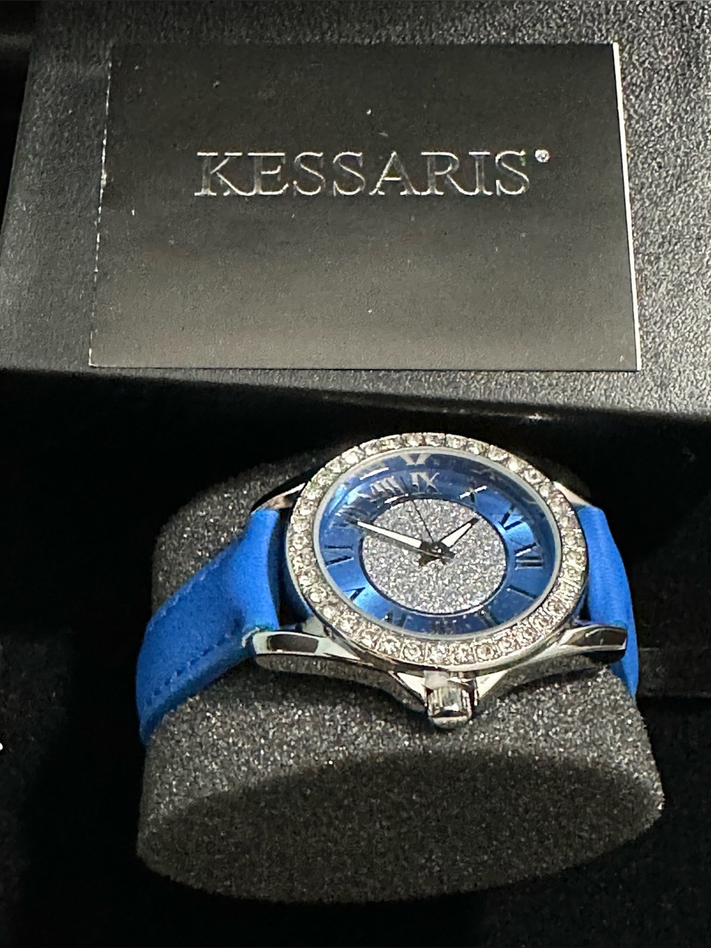 KESSARIS Women's Blue Crystal-Accent Fashion Watch